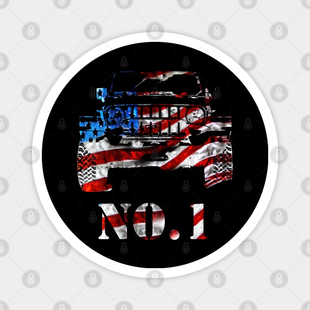 No.1 4x4 car US Flag Magnet by WOS